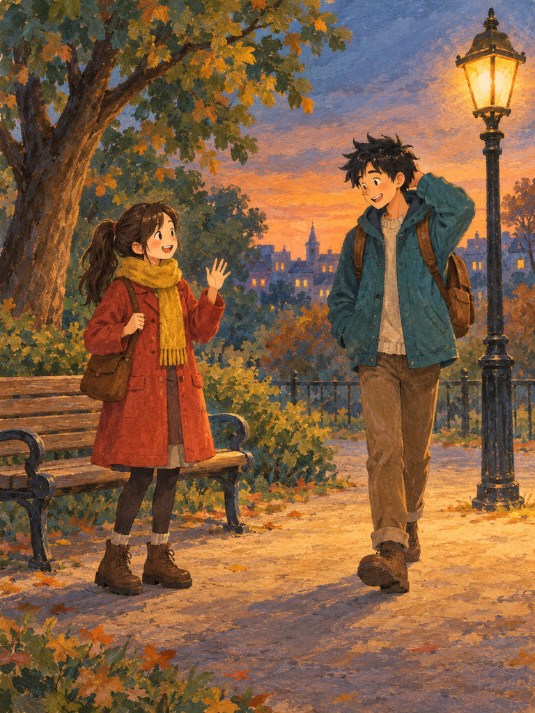 The scene as a painted storybook illustration