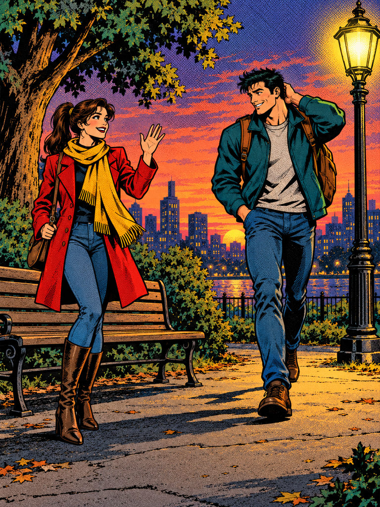 The scene as an American comic book cover